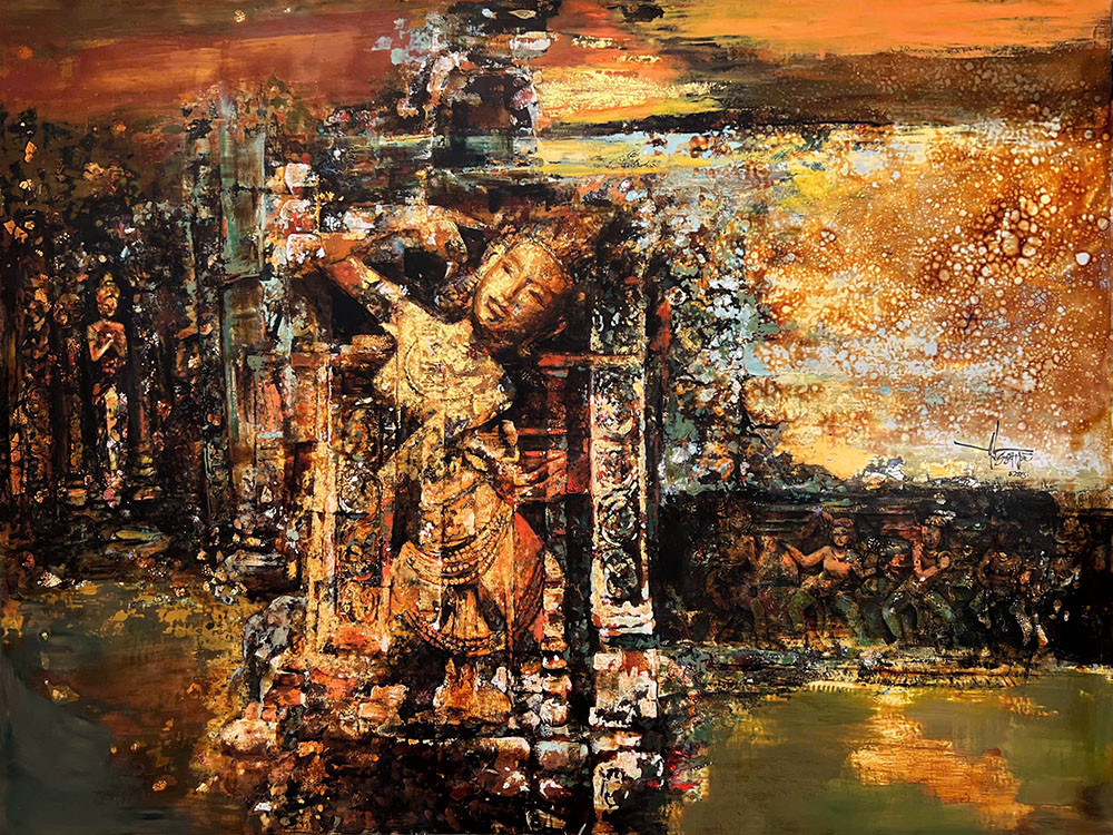 Lâm Nguyệt Hà – &quot;Sacred Echo&quot;, Lacquer Art, 120 x 160cm, 2024