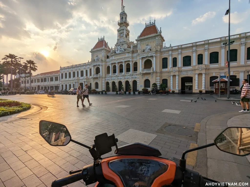 Scooter riding in front of the People’s Committee Building.