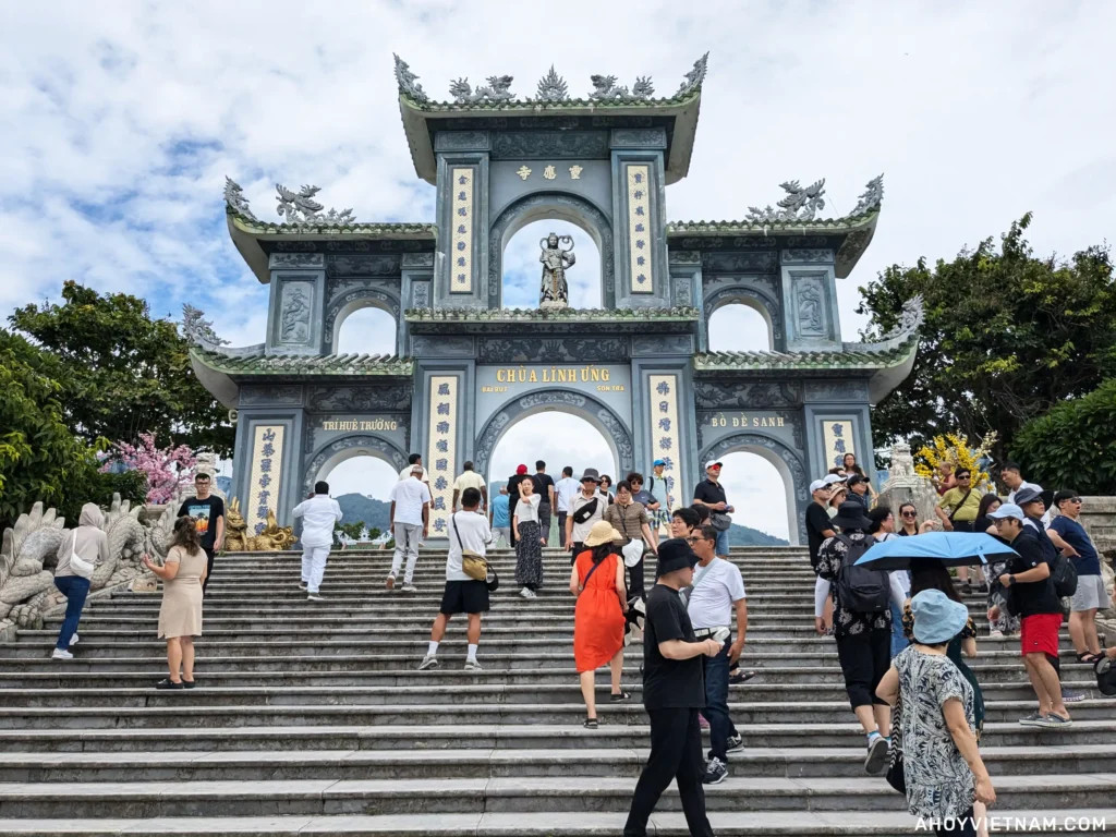 Tourists at Linh Ung Pagoda, with the iconic Lady Buddha watching over Da Nang.